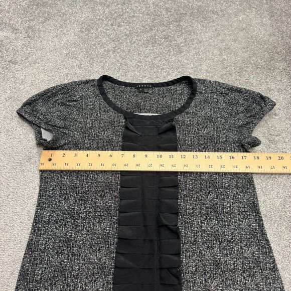 Theory Ginny Tweed Ruffle Silk Midi Shift Dress Womens XS Petite Black White - Picture 12 of 16